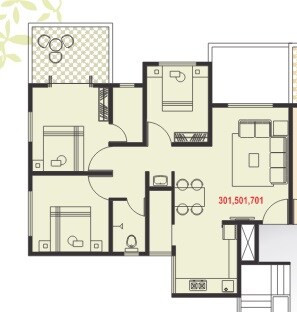Floor plan of 2 BHK 1000 Sq. Ft. Apartment in Kamalraj Balaji Residency, Pune