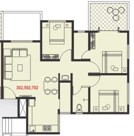 Floor plan of 2 BHK 862 Sq. Ft. Apartment in Kamalraj Balaji Residency, Pune