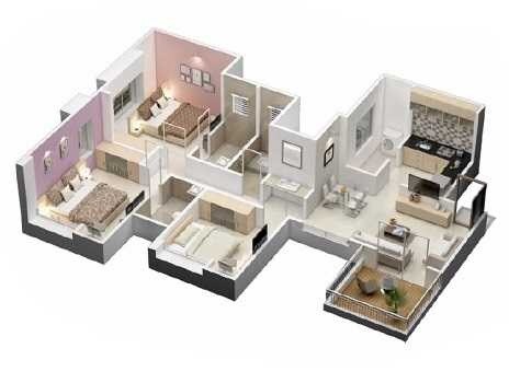 Floor plan of 3 BHK 1062 Sq. Ft. Apartment in Kamalraj Datta Vihar, Pune
