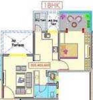 Floor plan of 1 BHK 334 Sq. Ft. Apartment in Kamalraj Nishigandh B And C Building, Pune