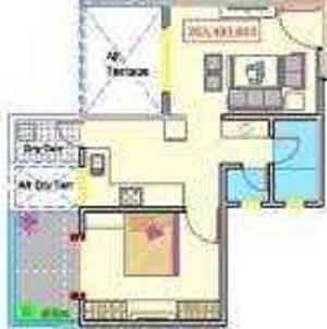 Floor plan of 1 BHK 377 Sq. Ft. Apartment in Kamalraj Nishigandh B And C Building, Pune