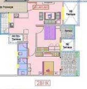 Floor plan of 2 BHK 463 Sq. Ft. Apartment in Kamalraj Nishigandh B And C Building, Pune