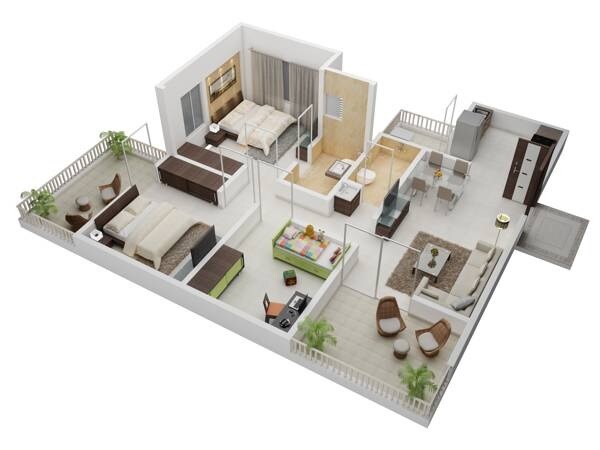Floor plan of 3 BHK 646 Sq. Ft. Apartment in Kamalraj Parijat A Building, Pune