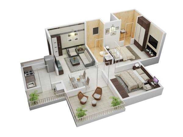 Floor plan of 2 BHK 506 Sq. Ft. Apartment in Kamalraj Parijat, Pune