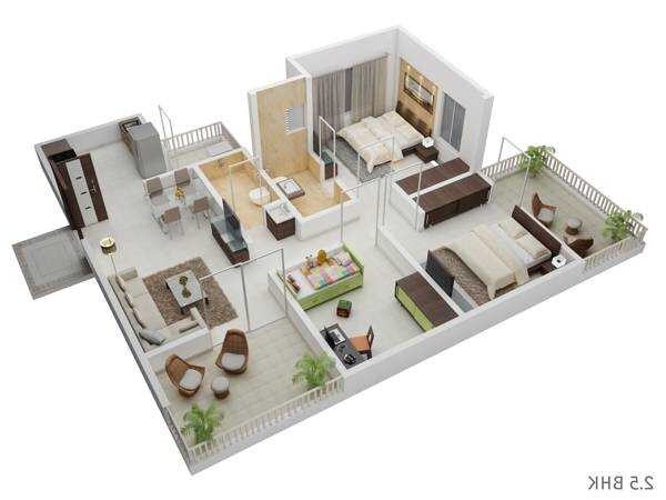 Floor plan of 3 BHK 646 Sq. Ft. Apartment in Kamalraj Parijat, Pune