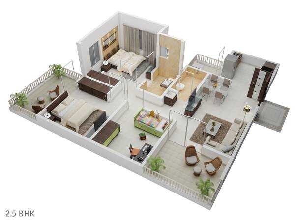 Floor plan of 3 BHK 689 Sq. Ft. Apartment in Kamalraj Parijat, Pune