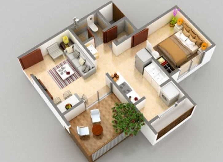 Floor plan of 1 BHK 344 Sq. Ft. Apartment in Kamalraj Pasaydan, Pune