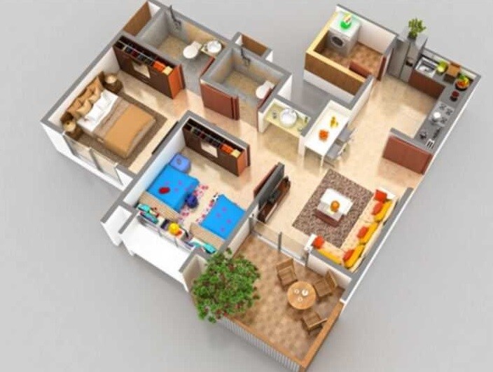 Floor plan of 2 BHK 495 Sq. Ft. Apartment in Kamalraj Pasaydan, Pune