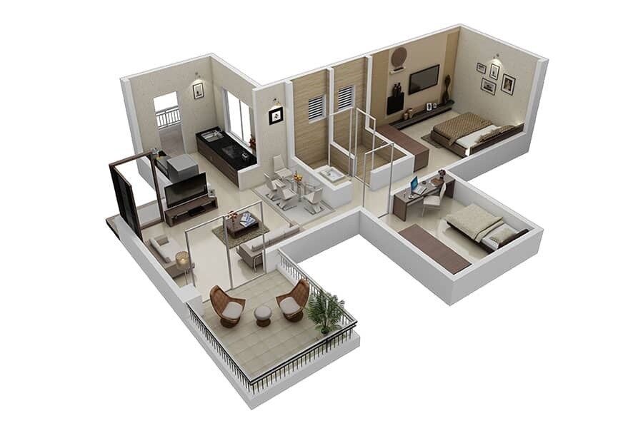 2 BHK 609 Sq. Ft. Apartment