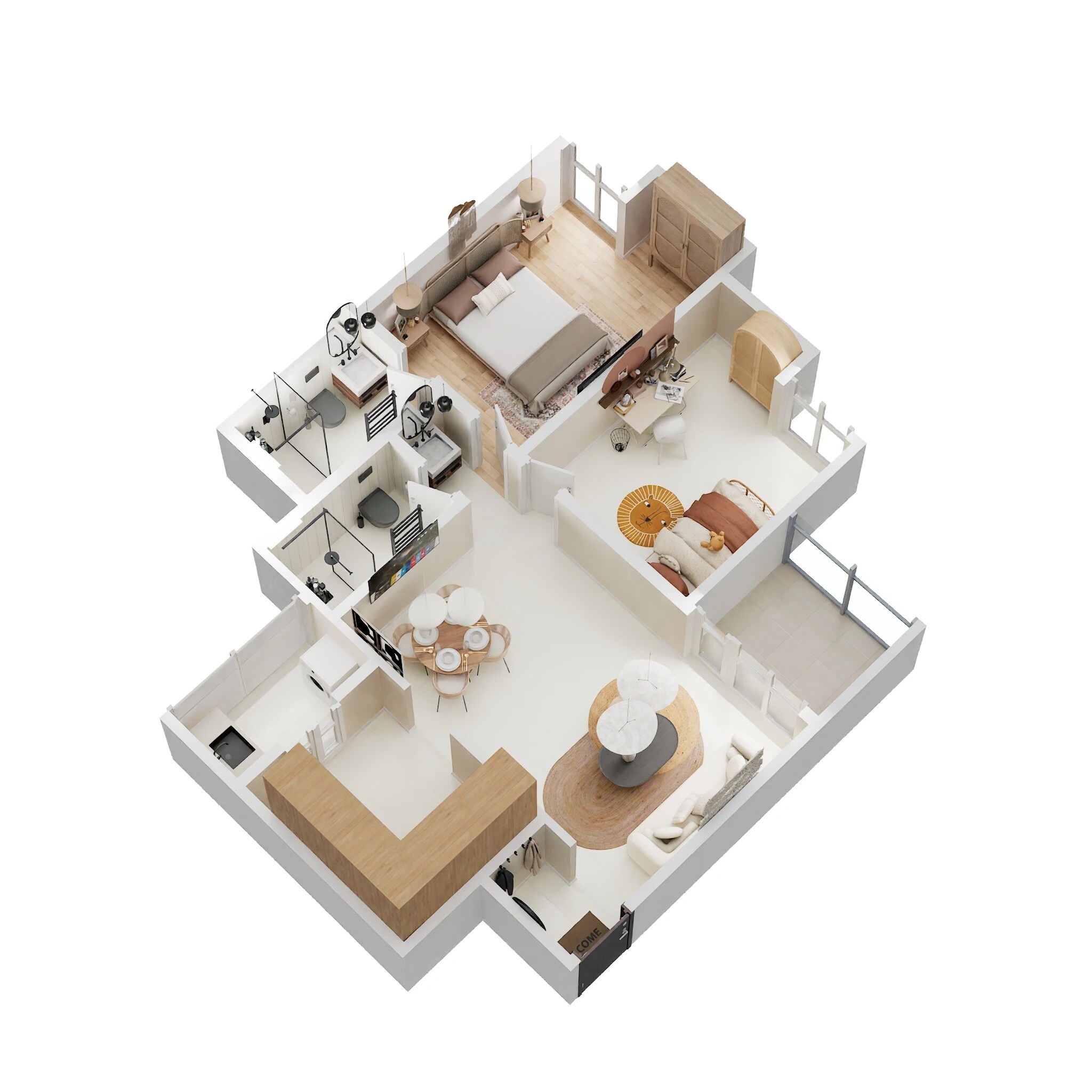 Floor plan of 2 BHK 773 Sq. Ft. Apartment in Kamdhenu The Premia, Pune