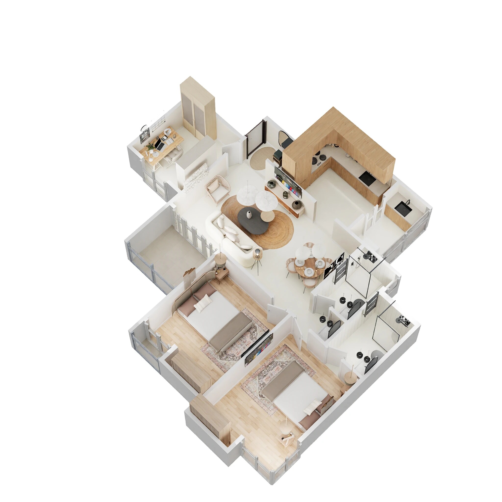 Floor plan of 3 BHK 968 Sq. Ft. Apartment in Kamdhenu The Premia, Pune