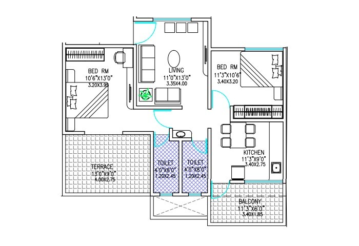 Floor plan of 2 BHK 662 Sq. Ft. Apartment in Kanakmangala Kaustubh, Pune