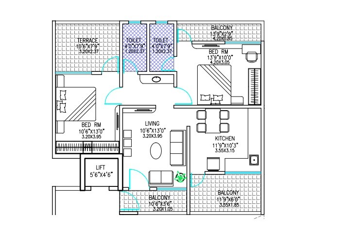 Floor plan of 2 BHK 699 Sq. Ft. Apartment in Kanakmangala Kaustubh, Pune