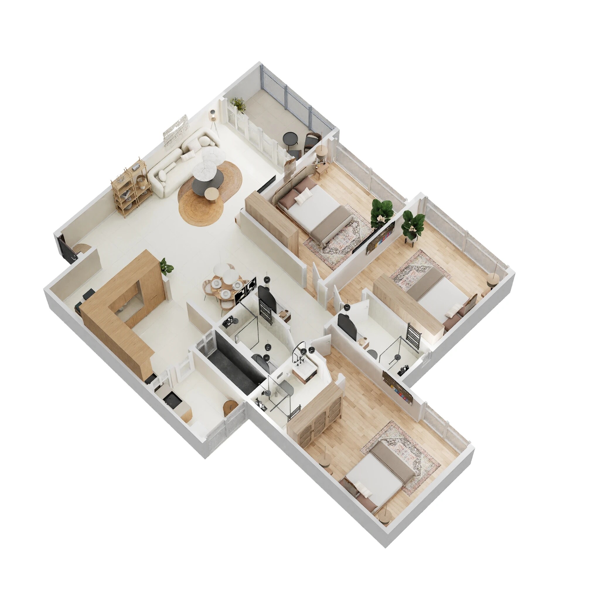 Floor plan of 2 BHK 1083 Sq. Ft. Apartment in Kanchan Osian One and Only, Pune
