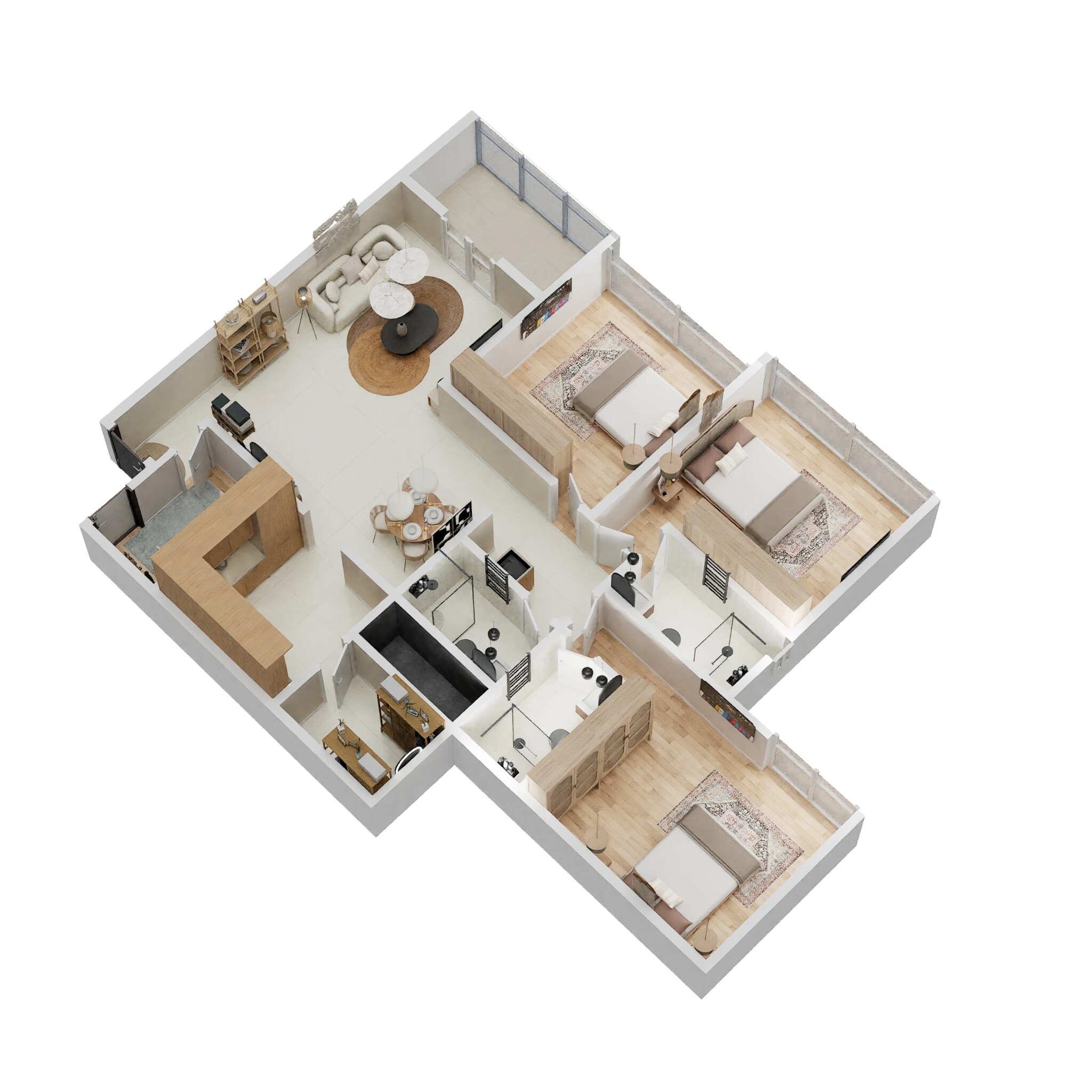Floor plan of 3 BHK 1390 Sq. Ft. Apartment in Kanchan Osian One and Only, Pune