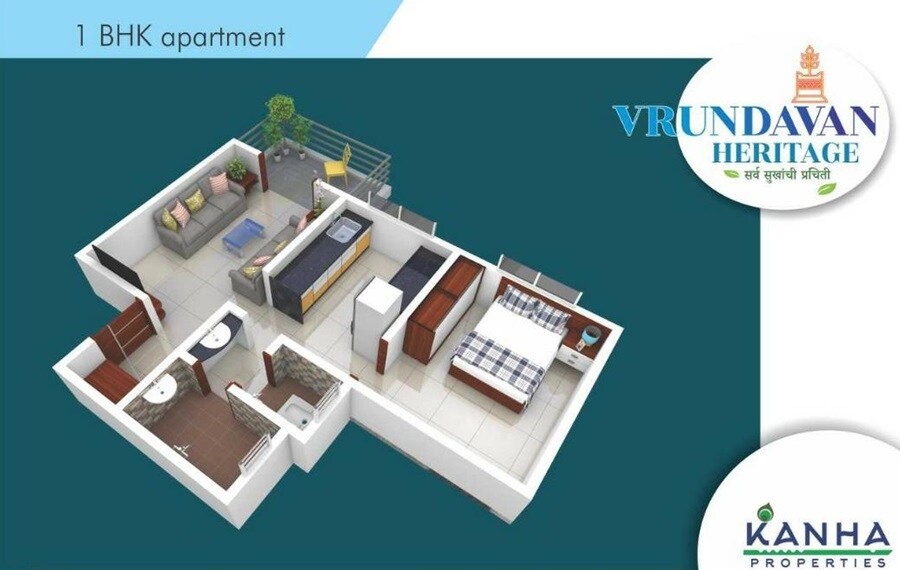 Floor plan of 1 BHK Apartment - 475 sq. ft. in Kanha Vrundavan Heritage, Pune