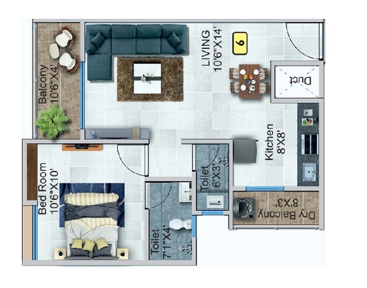 Floor plan of 1 BHK 465 Sq. Ft. Apartment in Kanifnath Archana Paradise, Pune