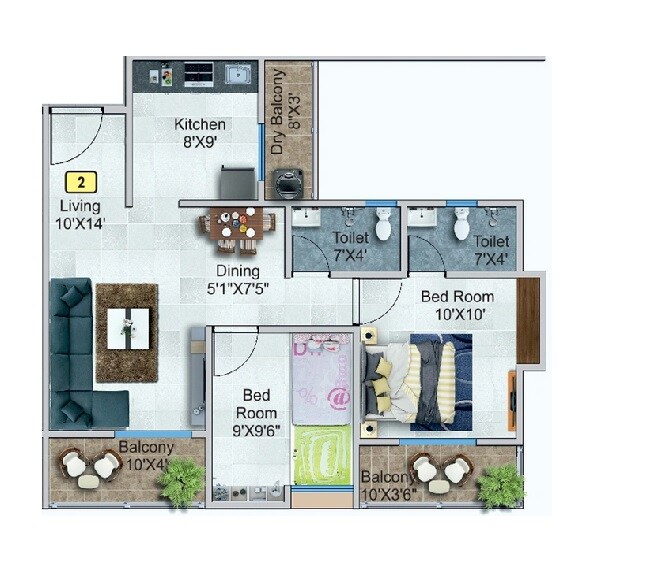 Floor plan of 1 BHK 491 Sq. Ft. Apartment in Kanifnath Archana Paradise, Pune