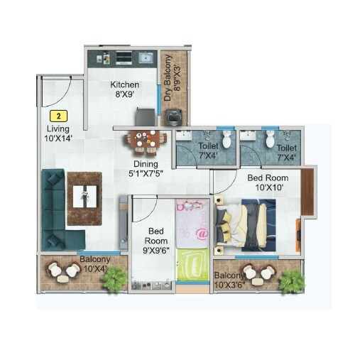 Floor plan of 1 BHK 498 Sq. Ft. Apartment in Kanifnath Archana Paradise, Pune