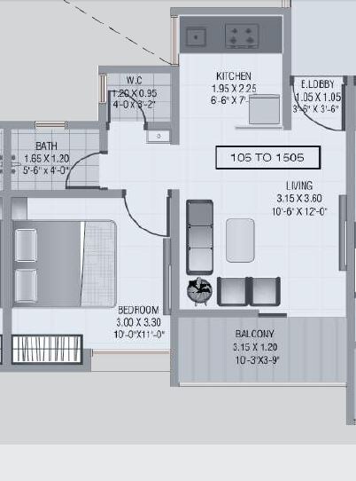 1 BHK 401 Sq. Ft. Apartment