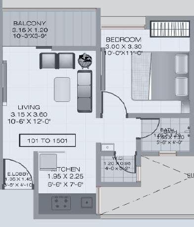 Floor plan of 1 BHK 430 Sq. Ft. Apartment in Kankariya Skyra Evershine, Pune