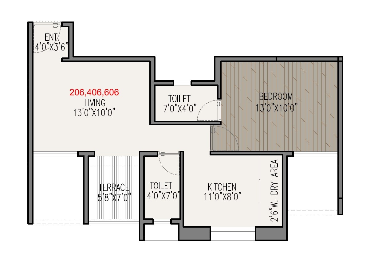 Floor plan of 1 BHK 450 Sq. Ft. Apartment in Kapila Vastu, Pune