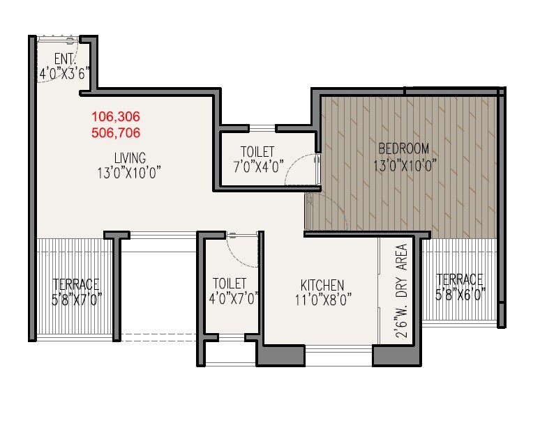 Floor plan of 1 BHK 452 Sq. Ft. Apartment in Kapila Vastu, Pune