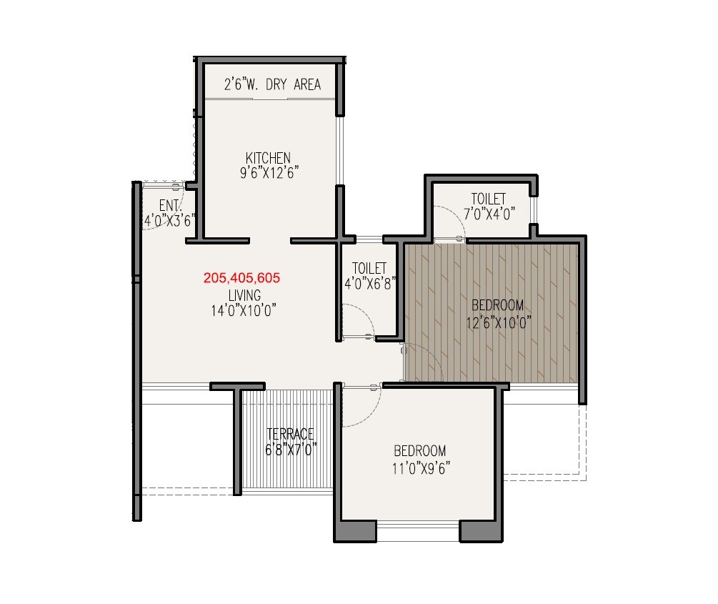 Floor plan of 2 BHK 580 Sq. Ft. Apartment in Kapila Vastu, Pune