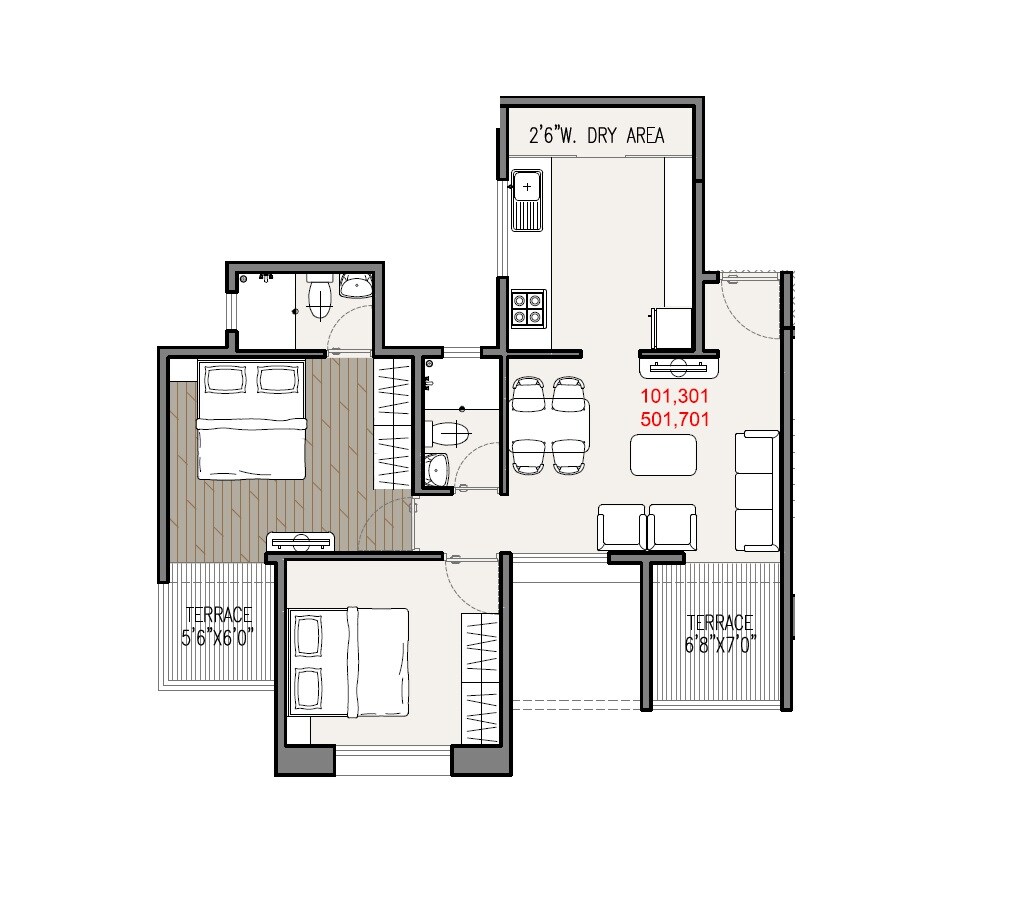 Floor plan of 2 BHK 583 Sq. Ft. Apartment in Kapila Vastu, Pune