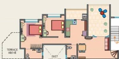 Floor plan of 2 BHK 1088 Sq. Ft. Apartment in Karan Goldcoast, Pune