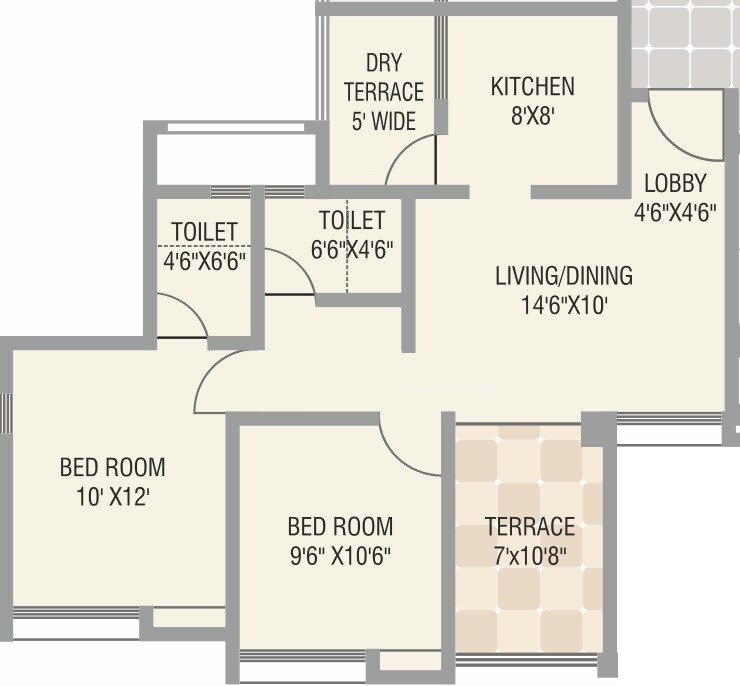 Floor plan of 2 BHK 457 Sq. Ft. Apartment in Karan Suncoast, Pune