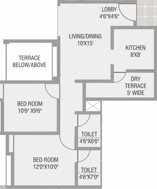 Floor plan of 2 BHK 554 Sq. Ft. Apartment in Karan Suncoast, Pune
