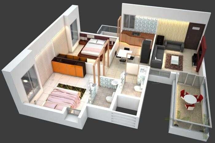 Floor plan of 2 BHK 764 Sq. Ft. Apartment in Karhans Sanidhya, Pune