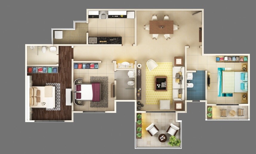 Floor plan of 3 BHK 1883 Sq. Ft. Apartment in Karia Konark Bella Vista, Pune