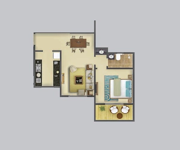 Floor plan of 1 BHK 615 Sq. Ft. Apartment in Karia Konark Orchid, Pune