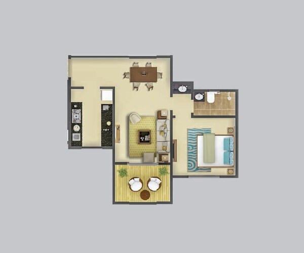 Floor plan of 1 BHK 635 Sq. Ft. Apartment in Karia Konark Orchid, Pune