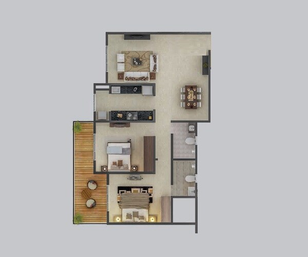 Floor plan of 2 BHK 1045 Sq. Ft. Apartment in Karia Konark Orchid, Pune