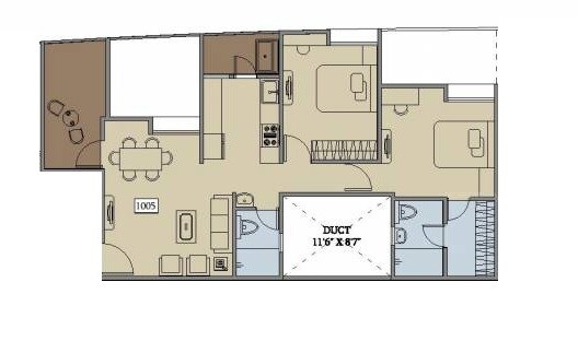 Floor plan of 2 BHK Apartment - 594 sq. ft. in Karma Grandeza, Pune