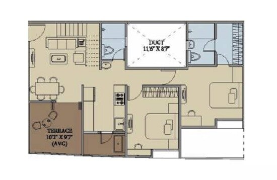 Floor plan of 2 BHK Apartment - 681 sq. ft. in Karma Grandeza, Pune
