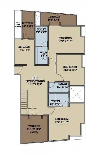 Floor plan of 3 BHK Apartment - 1019 sq. ft. in Karma Grandeza, Pune