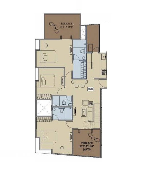 Floor plan of 3 BHK Apartment - 809 sq. ft. in Karma Grandeza, Pune