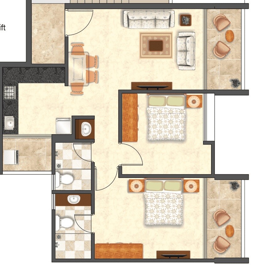 Floor plan of 2 BHK 720 Sq. Ft. Apartment in Karma Iconic, Pune