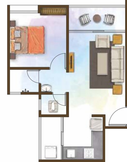 Floor plan of 1 BHK 545 Sq. Ft. Apartment in Karma Rejoice, Pune
