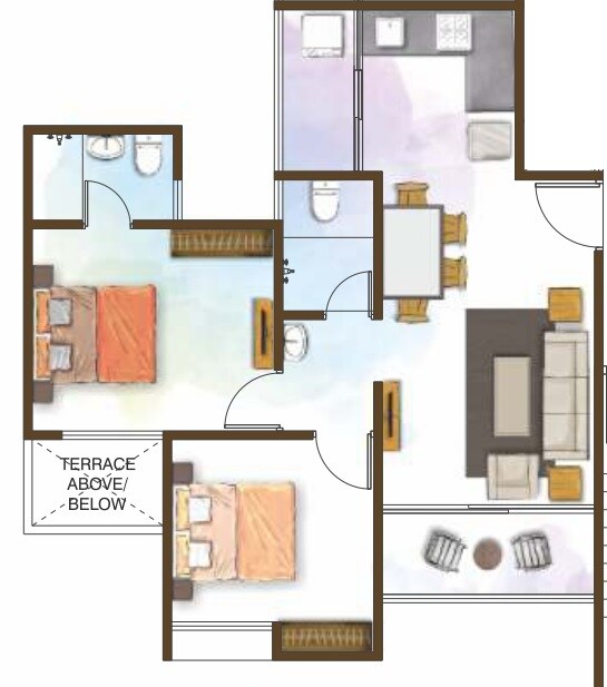Floor plan of 2 BHK 742 Sq. Ft. Apartment in Karma Rejoice, Pune