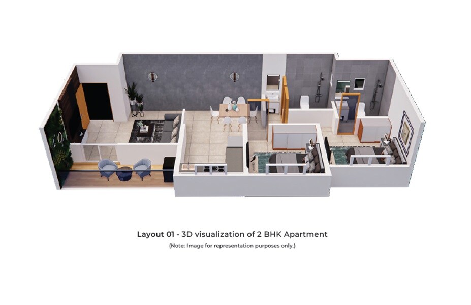 Floor plan of 2 BHK 742 Sq. Ft. Apartment in Kartavya Srushti, Pune