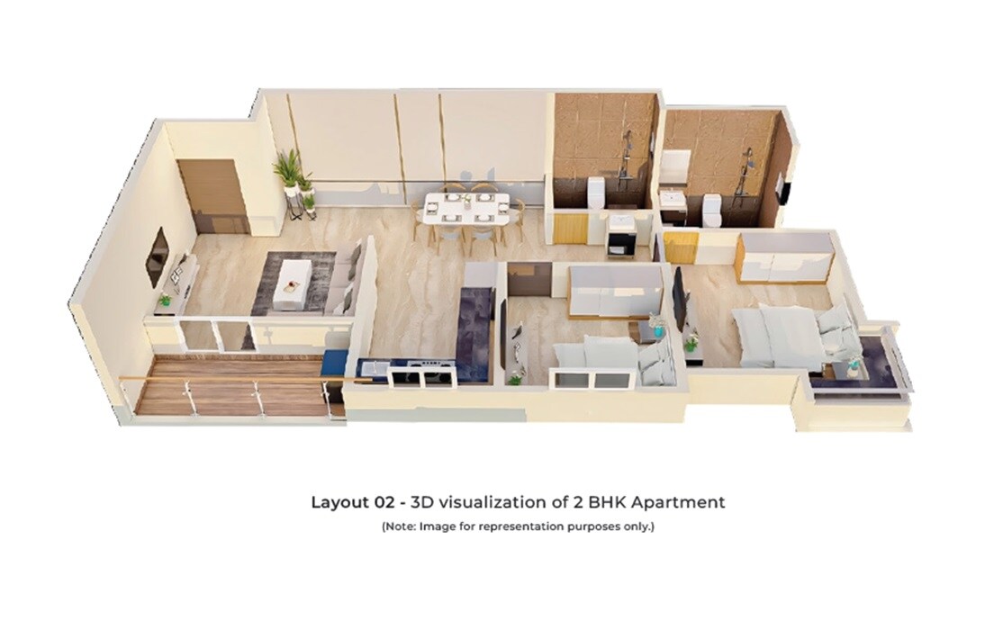 Floor plan of 2 BHK 779 Sq. Ft. Apartment in Kartavya Srushti, Pune