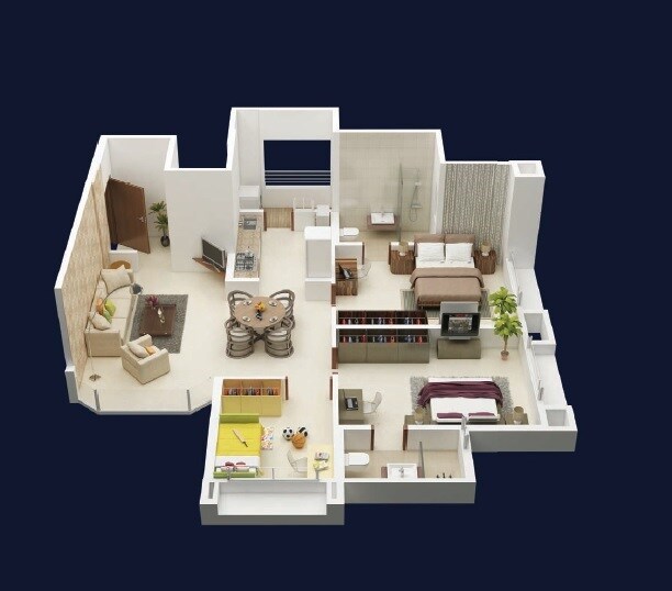 Floor plan of 3 BHK 767 Sq. Ft. Apartment in Kasturi Apostrophe, Pune