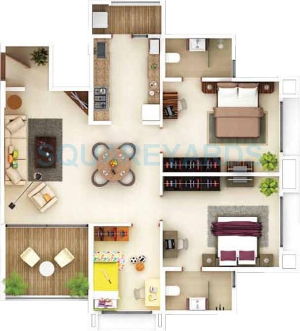 Floor plan of 3 BHK 773 Sq. Ft. Apartment in Kasturi Apostrophe, Pune