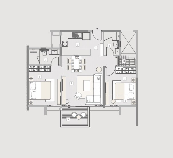 Floor plan of 2 BHK 710 Sq. Ft. Apartment in Kasturi Apostrophe Next, Pune