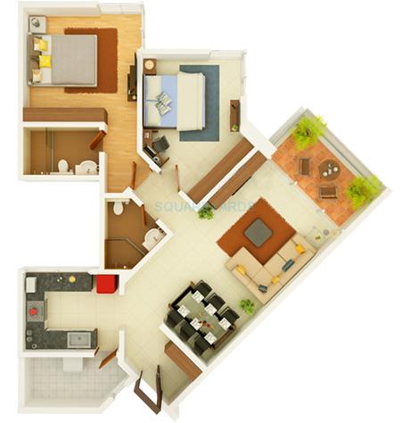 Floor plan of 2 BHK 839 Sq. Ft. Apartment in Kasturi Eon Homes, Pune